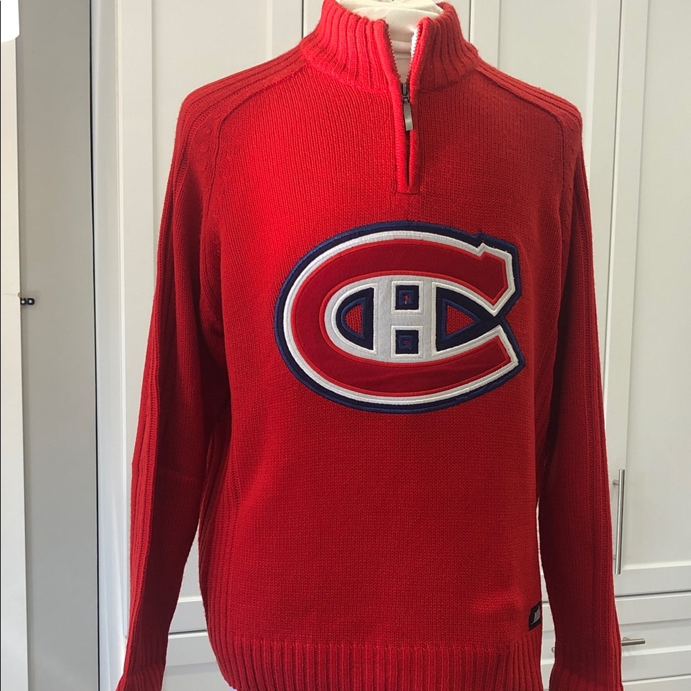 🏒NHL Men’s Large Montreal Canadiens Quarter-Zip Knit Sweater